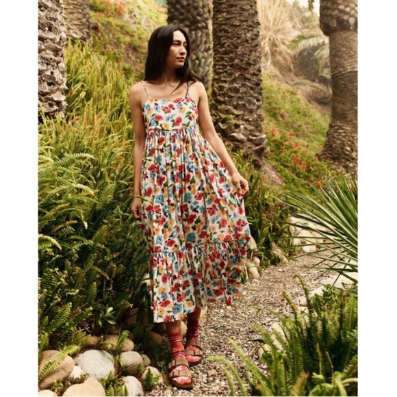 💕THE GREAT💕 The Dainty Dress ~ Midi 100% Cotton Tropical Floral Large L NWT - Picture 1 of 16